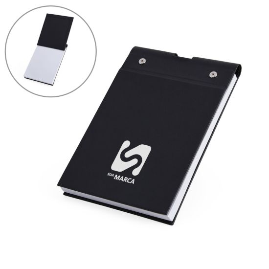 Bloco de Anotações em Couro Sintético e Porta Caneta