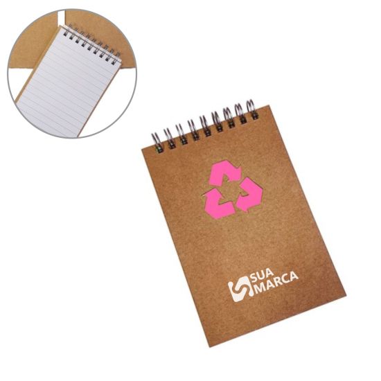 CADERNETA KRAFT ECOLÓGICA COM FUNDO ROSA NEON (80 FOLHAS PAUTADAS FORMATO 9,1X13,5)