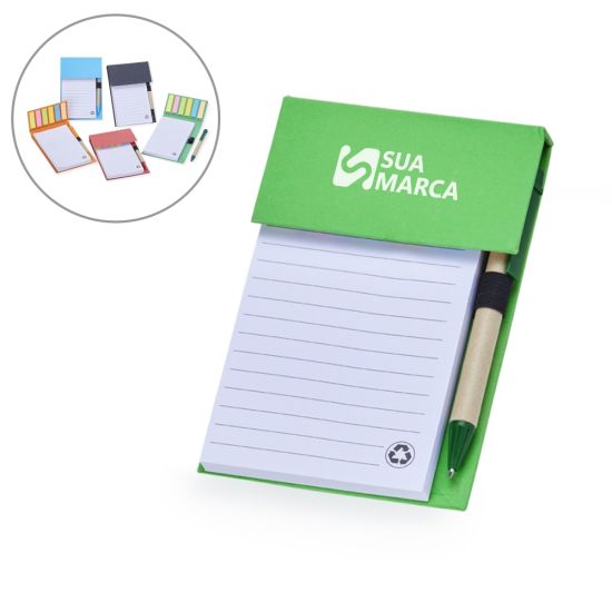Bloco de Anotações com Autoadesivos e Caneta