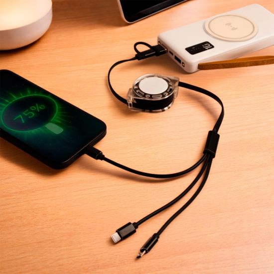 Cabo Retrátil 3 em 1 com Adaptador