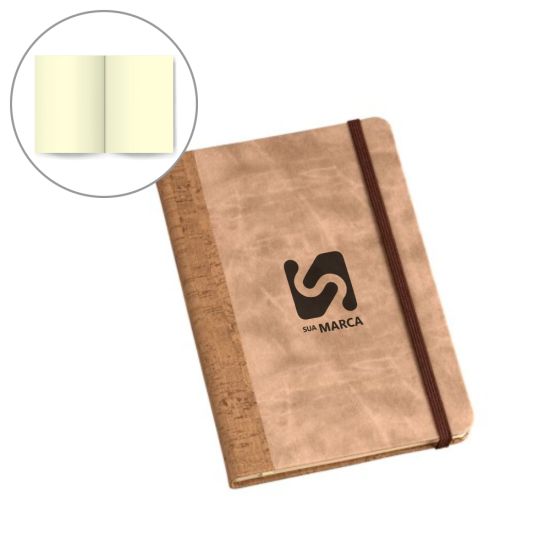 Caderneta Grande tipo MOLESKINE capa c/ Recorte Cortiça/Marrom Claro sem Pauta