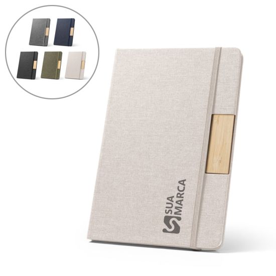 Caderno A5 em tecido poliéster 100% reciclado