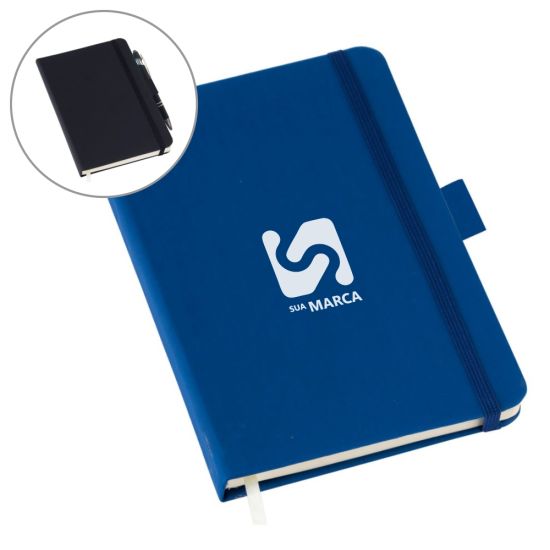 Caderneta tipo MOLESKINE Azul com Suporte para Caneta