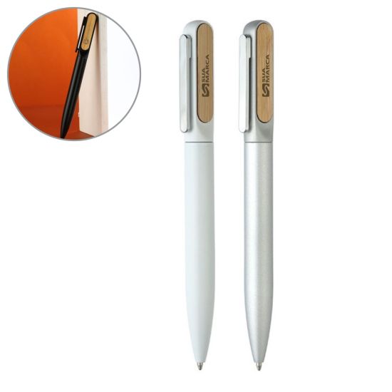 Caneta Esferográfica de Metal Detalhe em Bambu