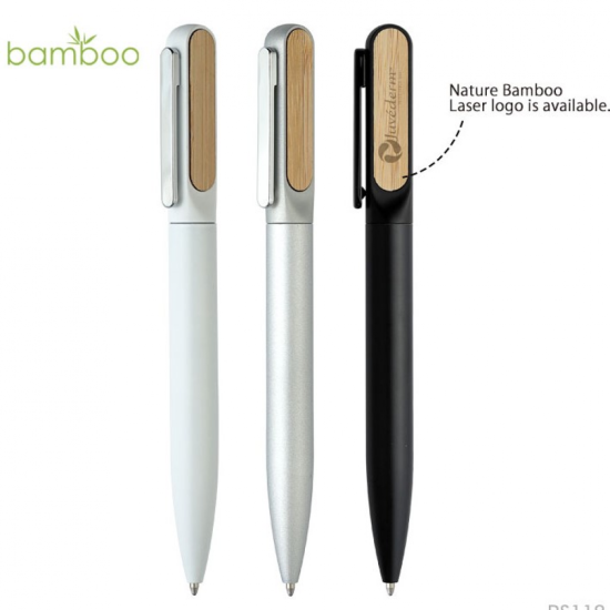 Caneta Esferográfica de Metal Detalhe em Bambu