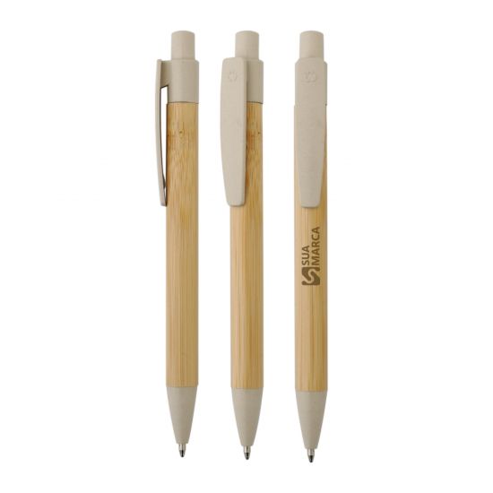 Caneta em Bambu com Detalhe em Plástico