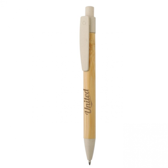 Caneta em Bambu com Detalhe em Plástico