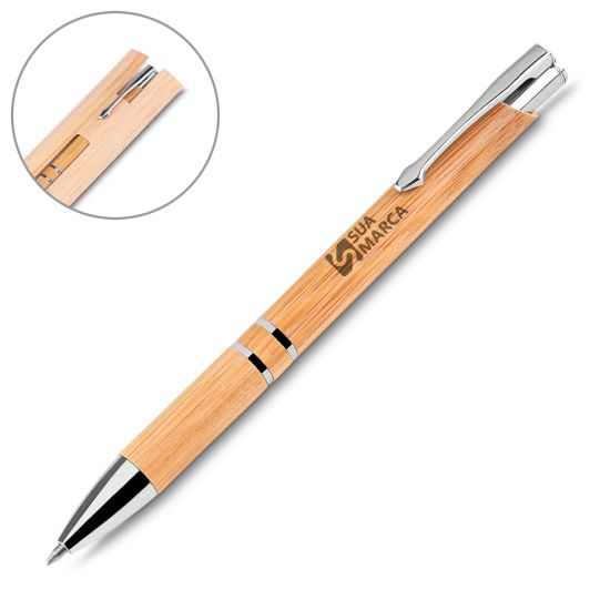 Caneta em Bambu com Detalhe em Metal