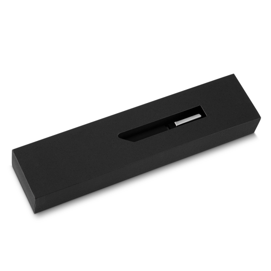 Caneta esferográfica de metal, com escrita azul + estojo de papelão