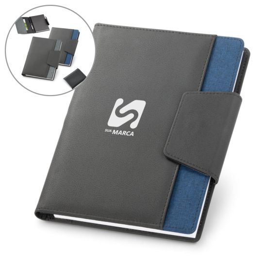 Capa A5 em couro sintético e tecido em poliéster com folhas lisas