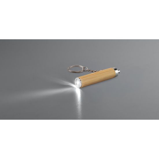 Chaveiro em Bambu e ABS com Lanterna Rachel