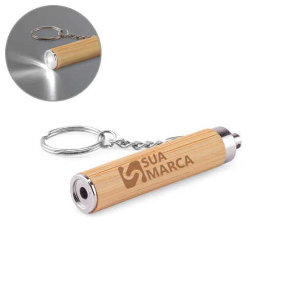 Chaveiro em Bambu e ABS com Lanterna Rachel