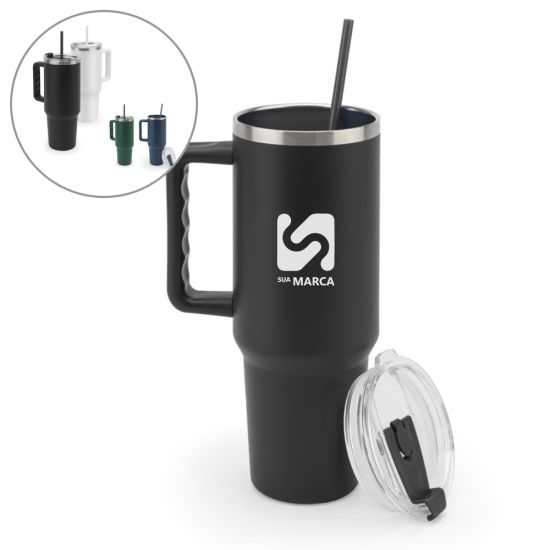 Copo de Viagem Compacto em Aço Inox 91% Reciclado 1300ml Jorhey XL