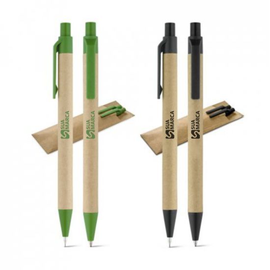 Kit Caneta e Lapiseira Papel Kraft Leaf