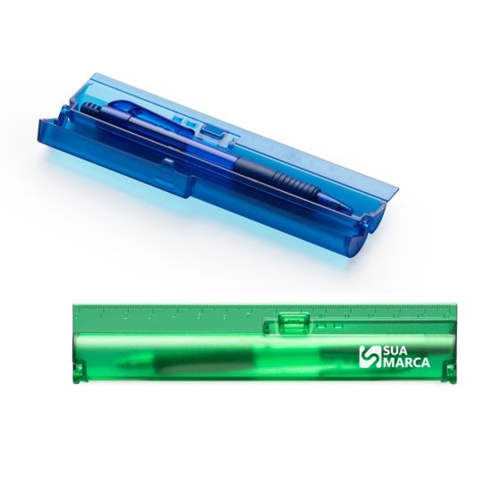 Kit Estojo Com Caneta + regua 20 cm