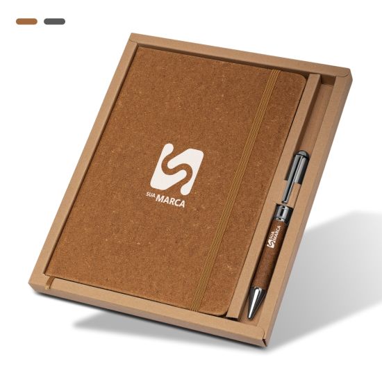 Kit Escritório A5 Capa em Couro Reciclado e Caneta Metálica