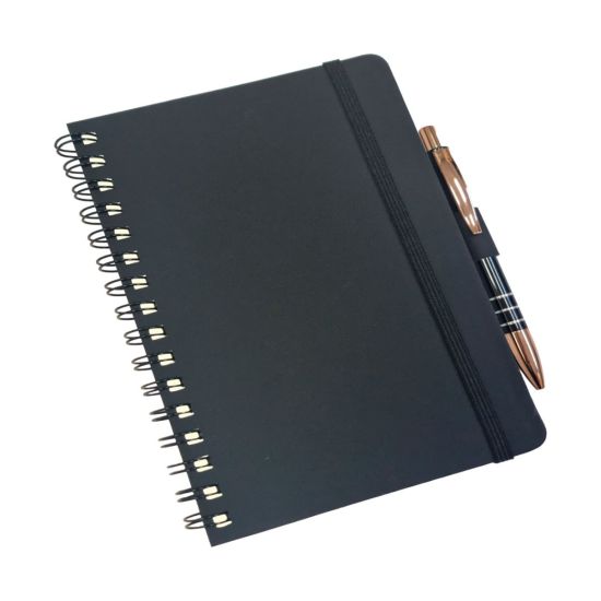 Caderneta Tipo Moleskine Grande em Wire-o com Suporte de Caneta Sem Pauta
