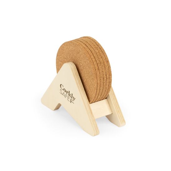 Porta Copos em Madeira com 6 Bases Polycork