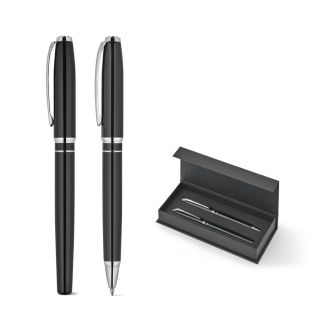 Set premium composto por 1 caneta esferográfica e 1 caneta roller em cobre e aço inox