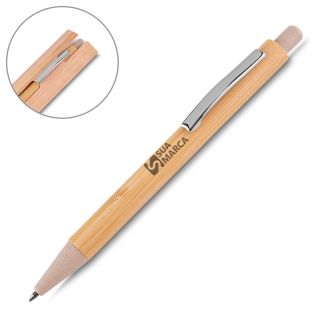 Caneta em Bambu com Detalhe em Metal e Plástico