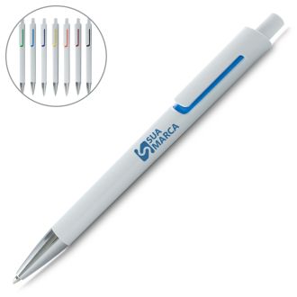 Caneta plástica esferográfica retrátil escrita azul