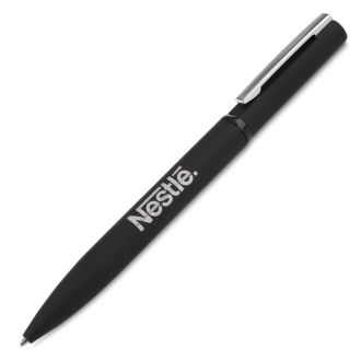 Caneta esferográfica de metal, com escrita azul + estojo de papelão