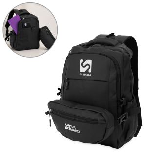 Conjunto Mochila e Pochete Couro Sintético