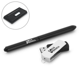 Kit Caneta de Alumínio Esferográfica e Pen Drive Story