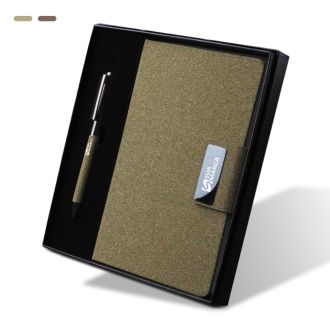 Kit Escritório A5 em PU e Fibra com Caneta Metálica