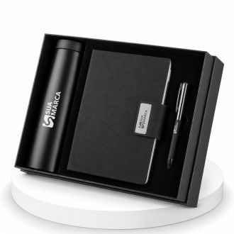 Kit Master Executivo Caderno, Caneta Metalica e Garrafa Térmica