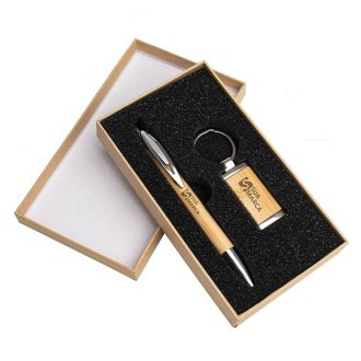 Kit Caneta e Chaveiro Bambu