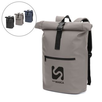Mochila "Roll Top" em PU com Bolso para Notebook (16")
